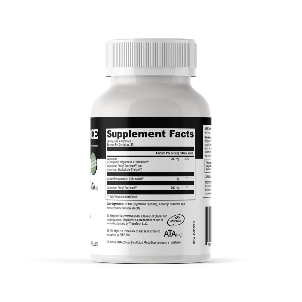 Infographic showing bioavailable magnesium forms: L-Threonate, ATA Mag, Glycinate