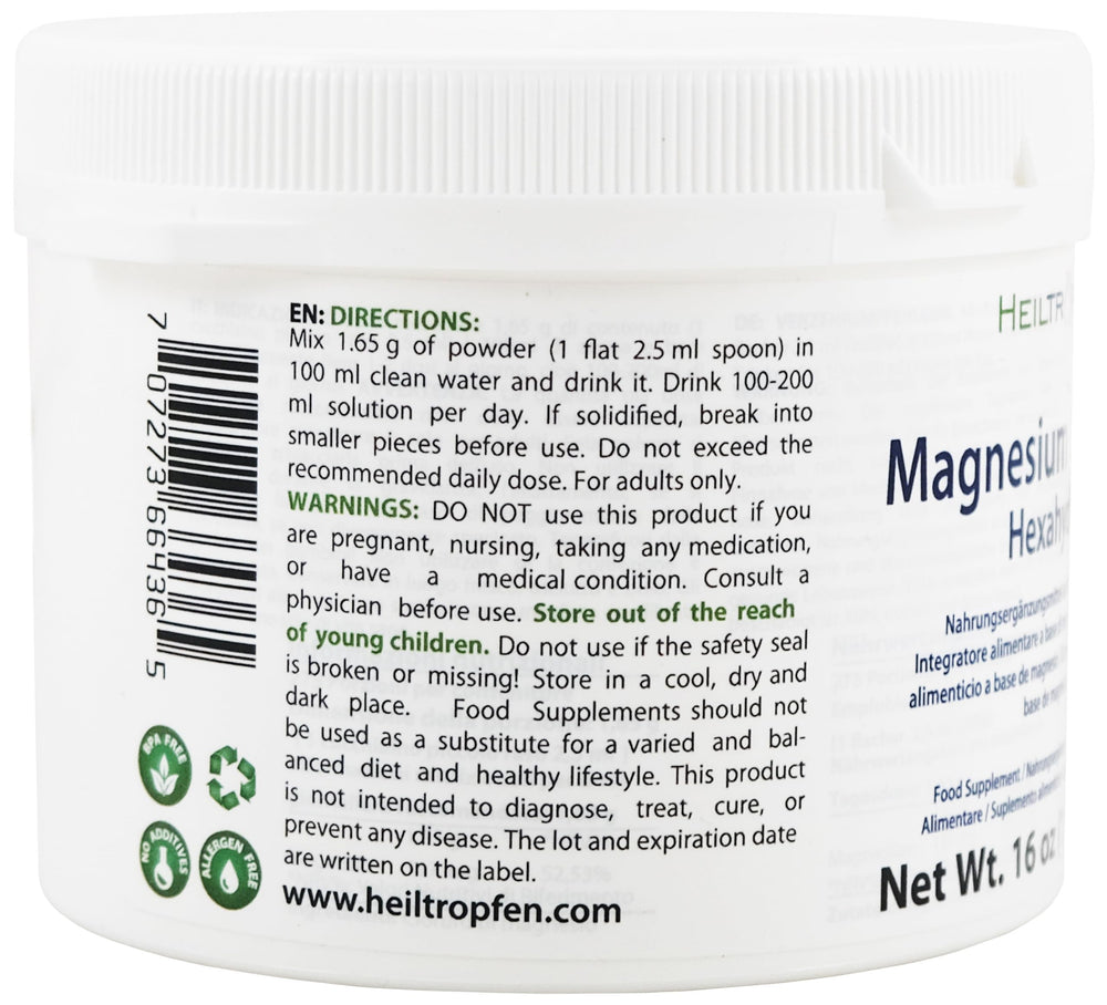 Heiltropfen branded magnesium chloride hexahydrate 1 lb label