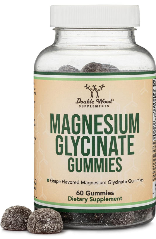 Bottle of Magnesium Glycinate Gummies with grape flavor label