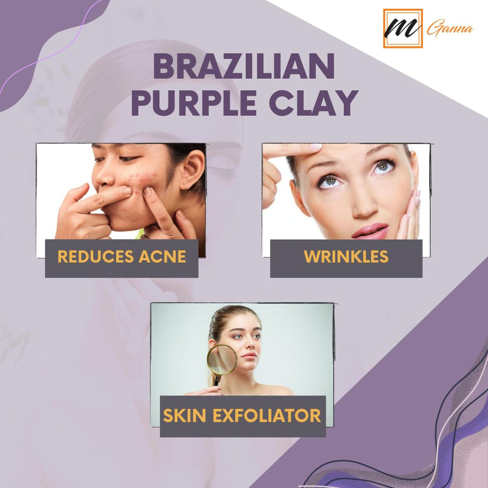 mGanna purple clay powder in a bowl ready for cosmetic formulations