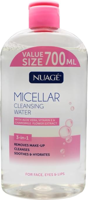 Micellar Water bottle pouring for a no-rinse cleanse and gentle hydration