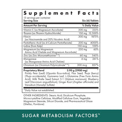 Close-up of Michael's Naturopathic Sugar Metabolism Factors 90 tab bottle label