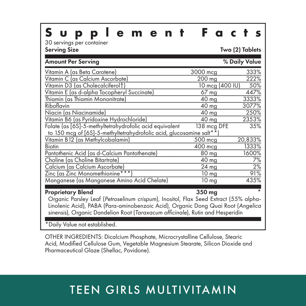 Front packaging of Michael's Health Naturopathic Teen Girls Multivitamin