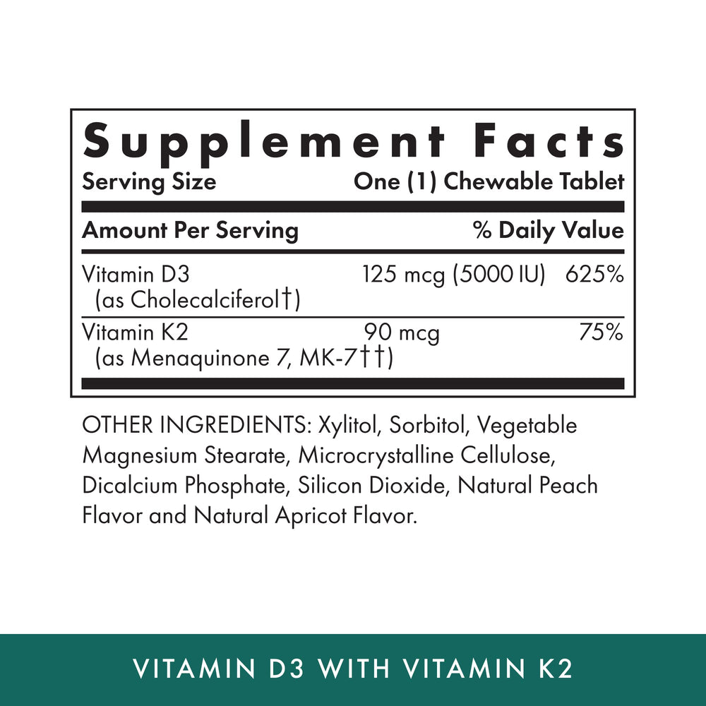 MICHAEL'S Vitamin D3 with K2 apricot bottle back showing nutrition facts.