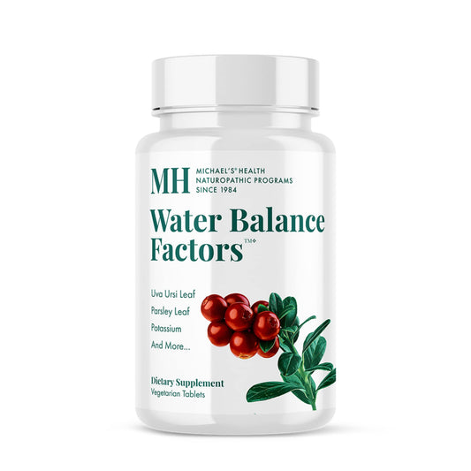 Bottle of Michael's Water Balance Factors 120 vegetarian tablets with label