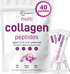 Product box and 40-stick packs of Micro Ingredients Multi Collagen Peptides