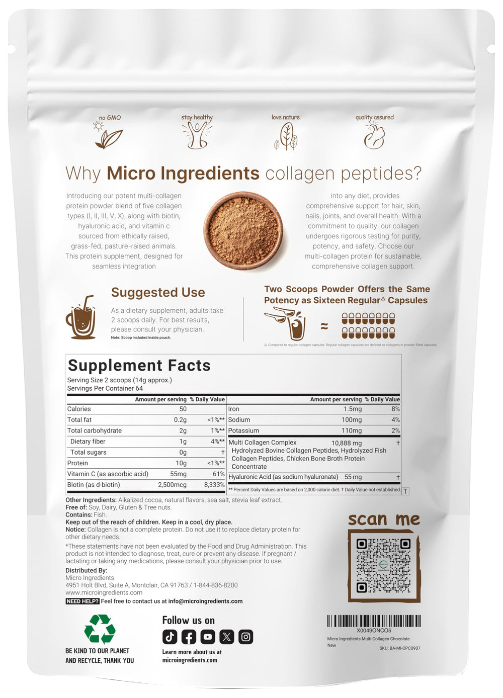 Micro Ingredients collagen types chart visual shows I-X blend for potential connective-tissue support.