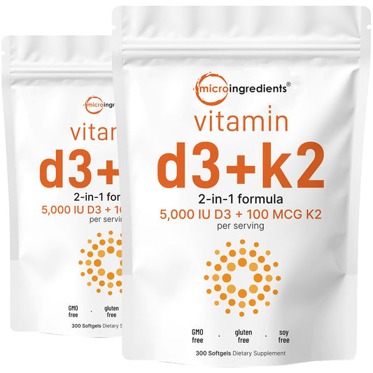 Front label of Micro Ingredients Vitamin D3 and K2 2-pack bottle