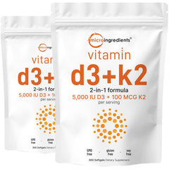 Front label of Micro Ingredients Vitamin D3 and K2 2-pack bottle