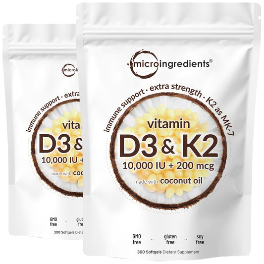 Two-pack Micro Ingredients Vitamin D3 10,000 IU plus K2 MK-7 200 mcg softgels