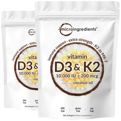 Two-pack Micro Ingredients Vitamin D3 10,000 IU plus K2 MK-7 200 mcg softgels