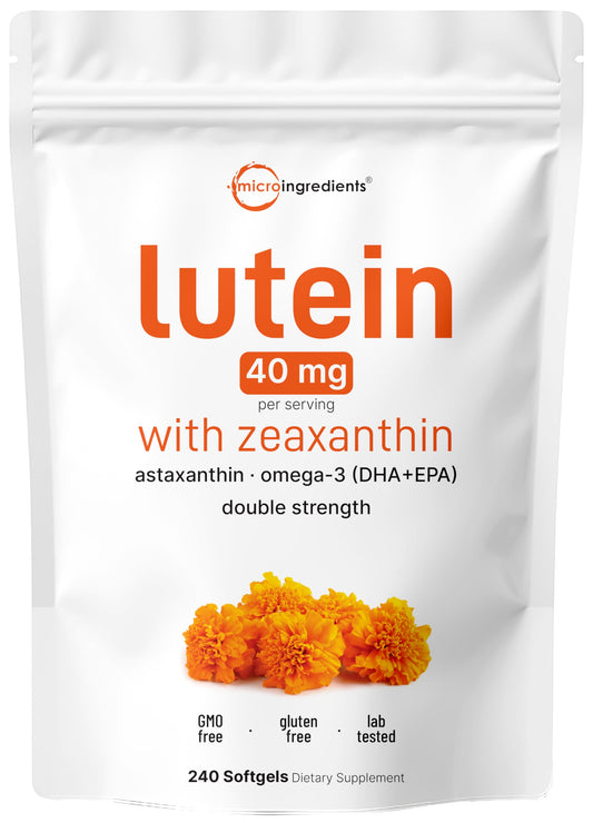 Bottle of Micro Ingredients lutein and zeaxanthin 40mg softgels, 240 count