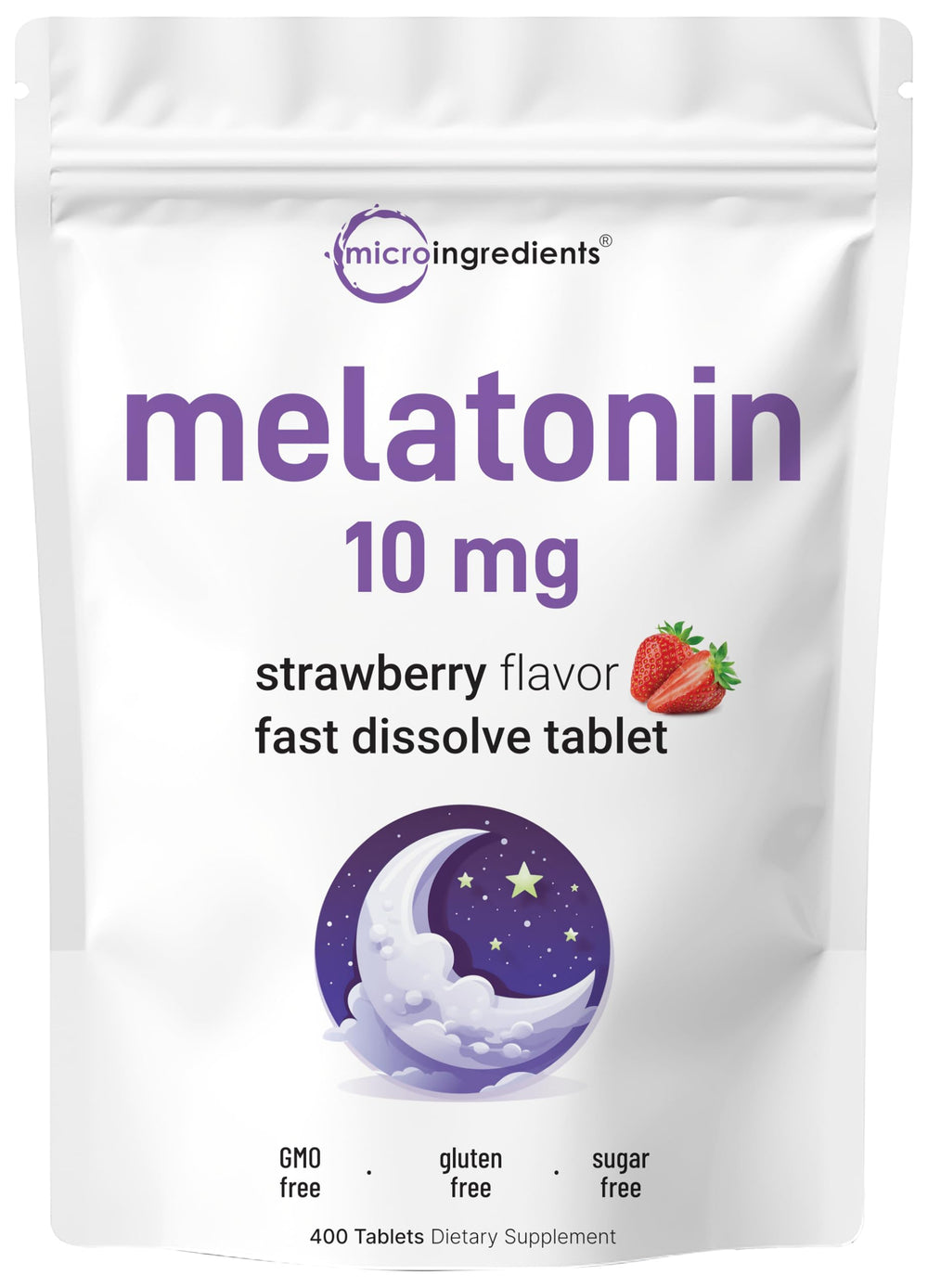 Front view of Micro Ingredients Melatonin 10mg 400 tablets