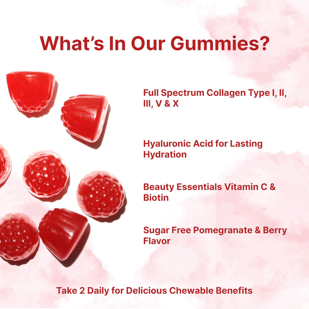 Close-up of pomegranate and berry flavor gummies