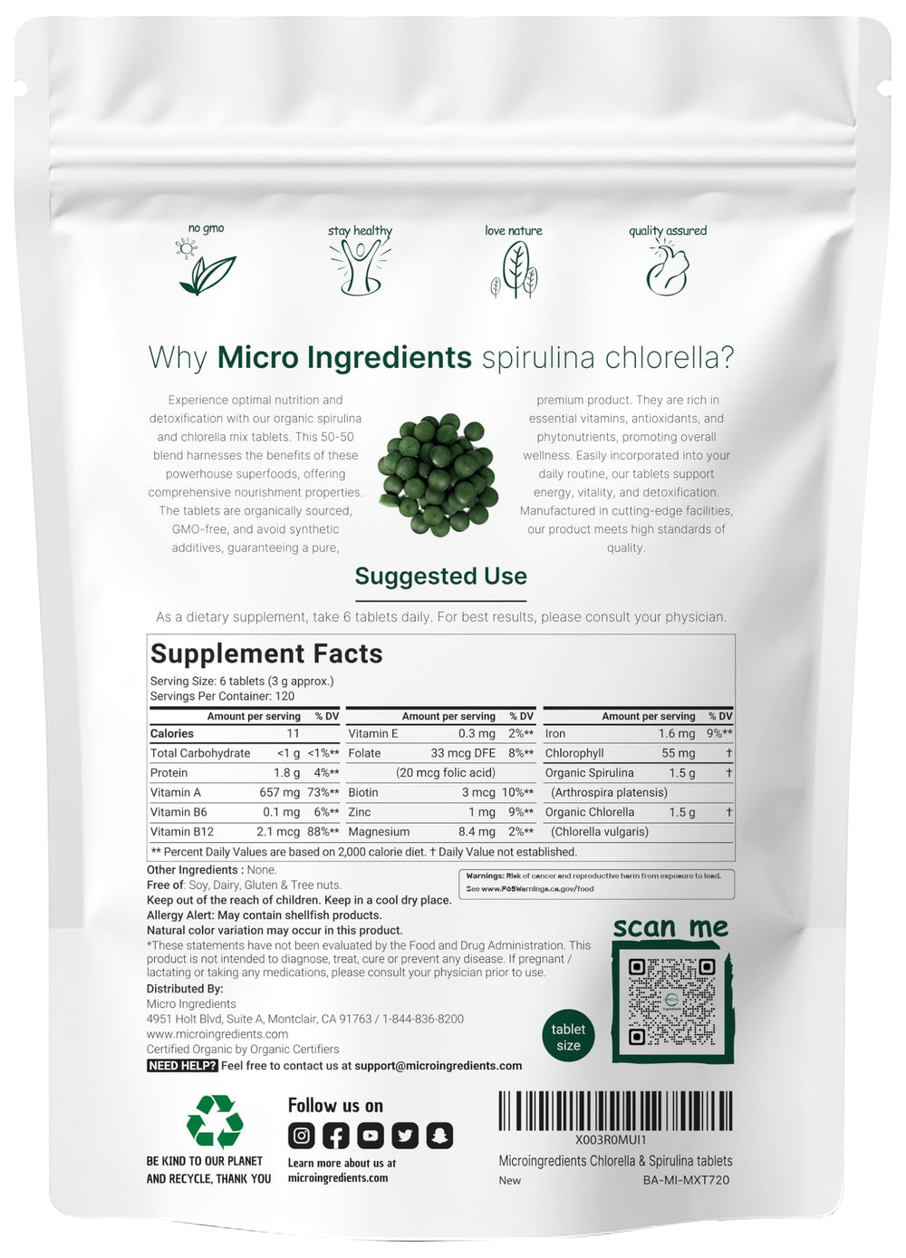 Close-up of spirulina and chlorella tablets highlighting cracked cell wall