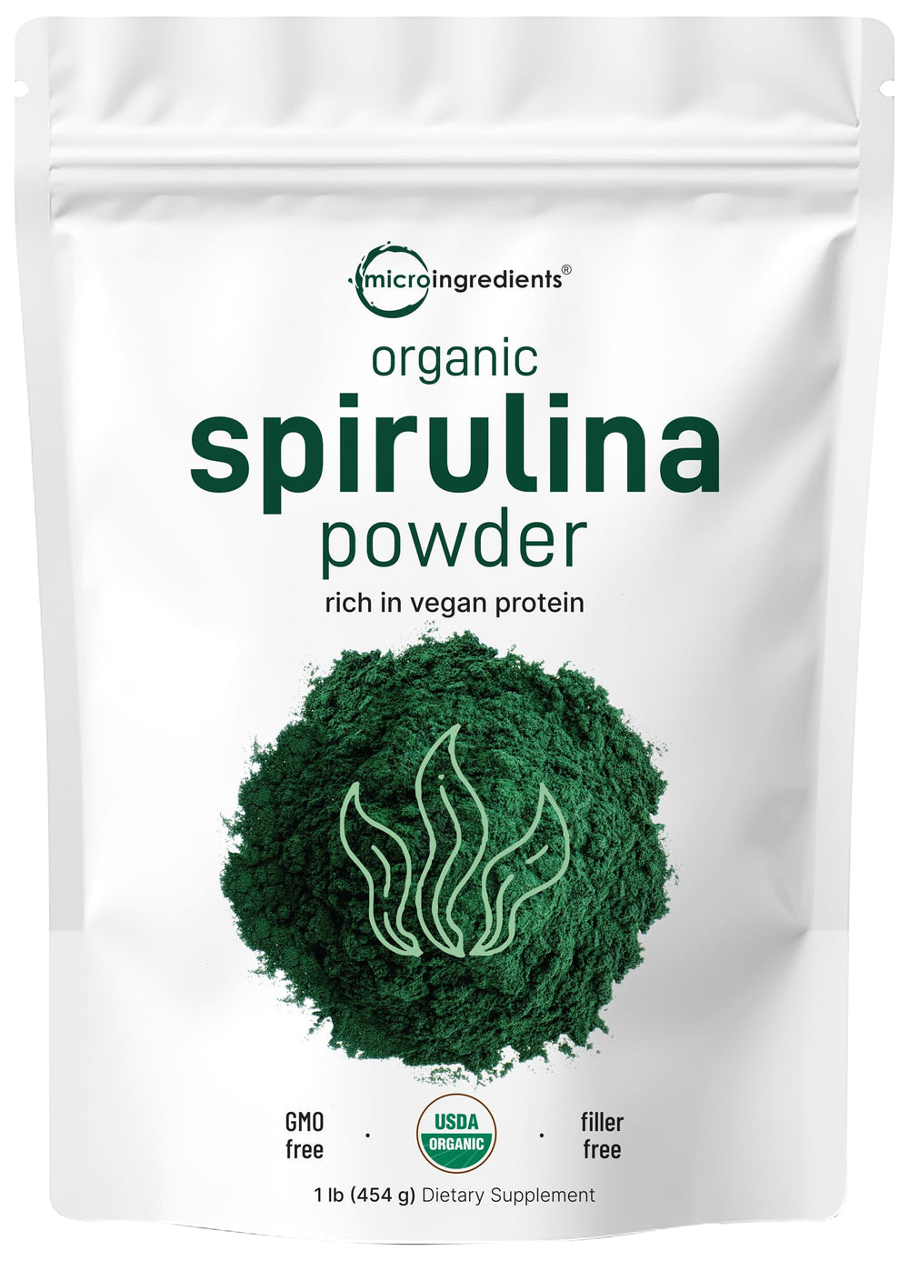 Micro Ingredients Organic Spirulina Powder 1lb packaging