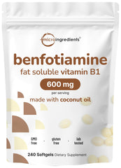 Bottle of Micro Ingredients Vitamin B1 Benfotiamine 600mg softgels