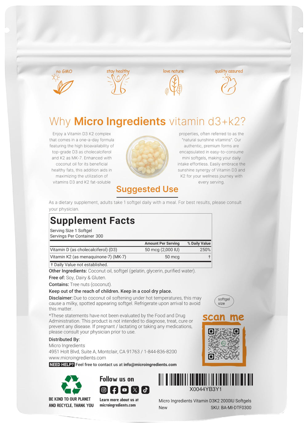 Back label with dosage and ingredient information