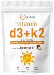 Micro Ingredients vitamin D3 K2 coconut oil softgels, 300-count
