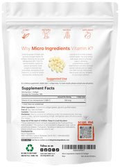 Label showing 200 mcg MK-7 per serving