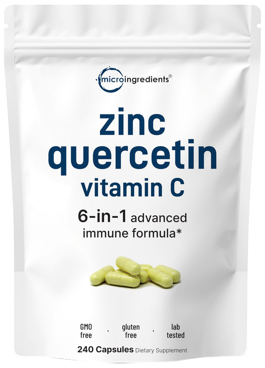 Front view of Micro Ingredients Zinc Quercetin with Vitamin C bottle – 240 capsules