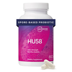 Microbiome Labs HU58 bottle front for daily digestive balance.