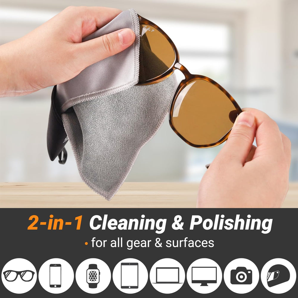 Microfiber cleaning cloth used to wipe glasses and screens