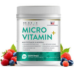 Bottle of MicroVitamin+ multivitamin with collagen peptides and creatine