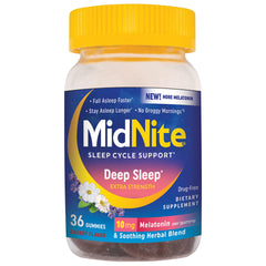 MidNite Deep Sleep Extra Strength bottle and 36 cherry gummies