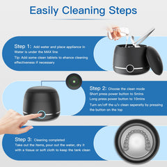 Package contents: cleaner, power adapter, USB-C cable, user manual, tweezers, mesh basket