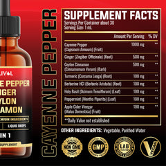 Milivol 8in1 Cayenne Pepper Drops in use showing 1ml dose