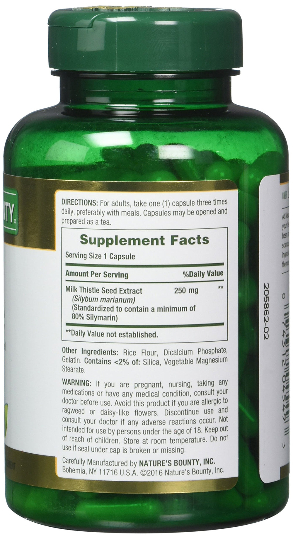 Milk Thistle bottle label showing Nature's Bounty branding