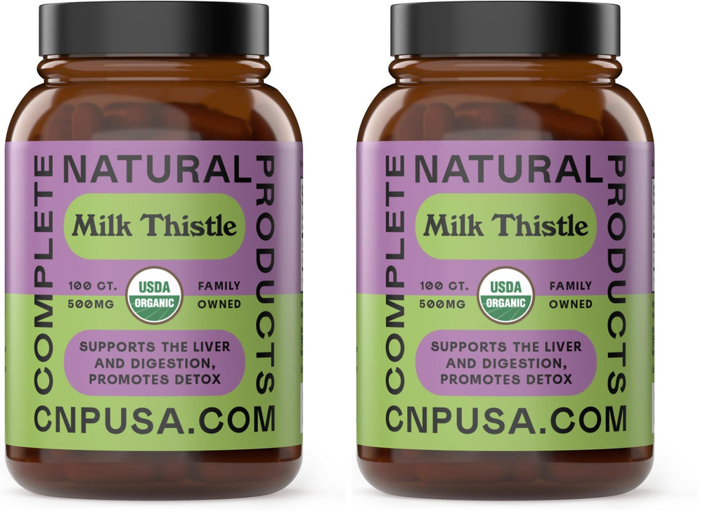 Milk thistle capsules bottle label showing 500 mg per capsule