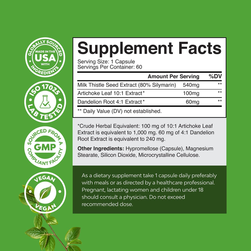 Milk thistle capsules with dandelion root and artichoke extract
