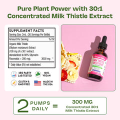 Ingredients panel of Milk Thistle Drops bottle (Mixed Berry flavor)