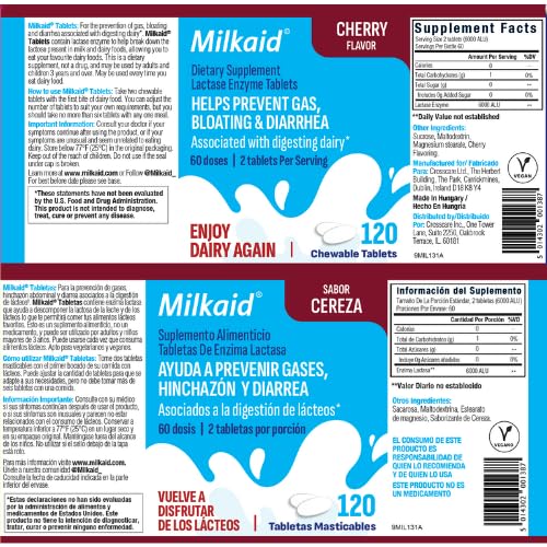 Close-up of Milkaid cherry flavored chewable tablets