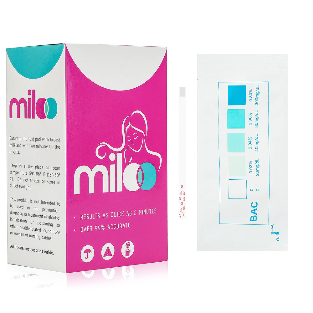 Open box showing 25 breastmilk alcohol test strips