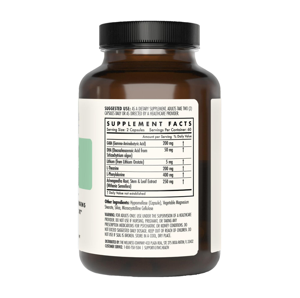 Illustration of Mind Lift ingredients: ashwagandha, DHA, GABA, lithium