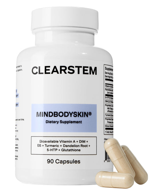 CLEARSTEM MindbodySkin Hormonal Acne Supplement bottle label