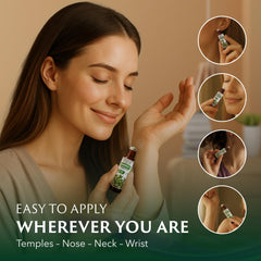 On-the-go peppermint essential oil roll-on in a travel-friendly bottle