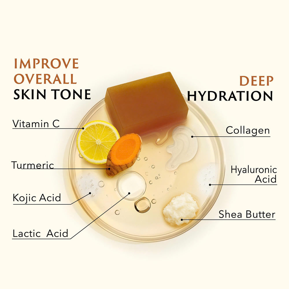 Mine Turmeric Kojic Acid Soap Bar vegan formula label visible.
