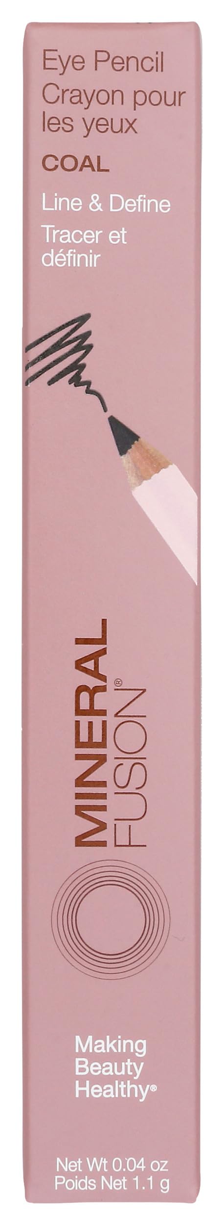 Mineral Fusion coal eye pencil tip demonstrates precise, creamy application for clean lines.