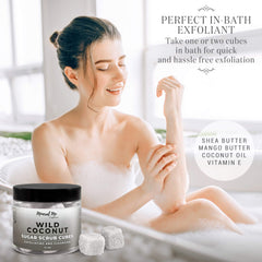 Using Mineral Me California scrub cubes on hands in the shower.