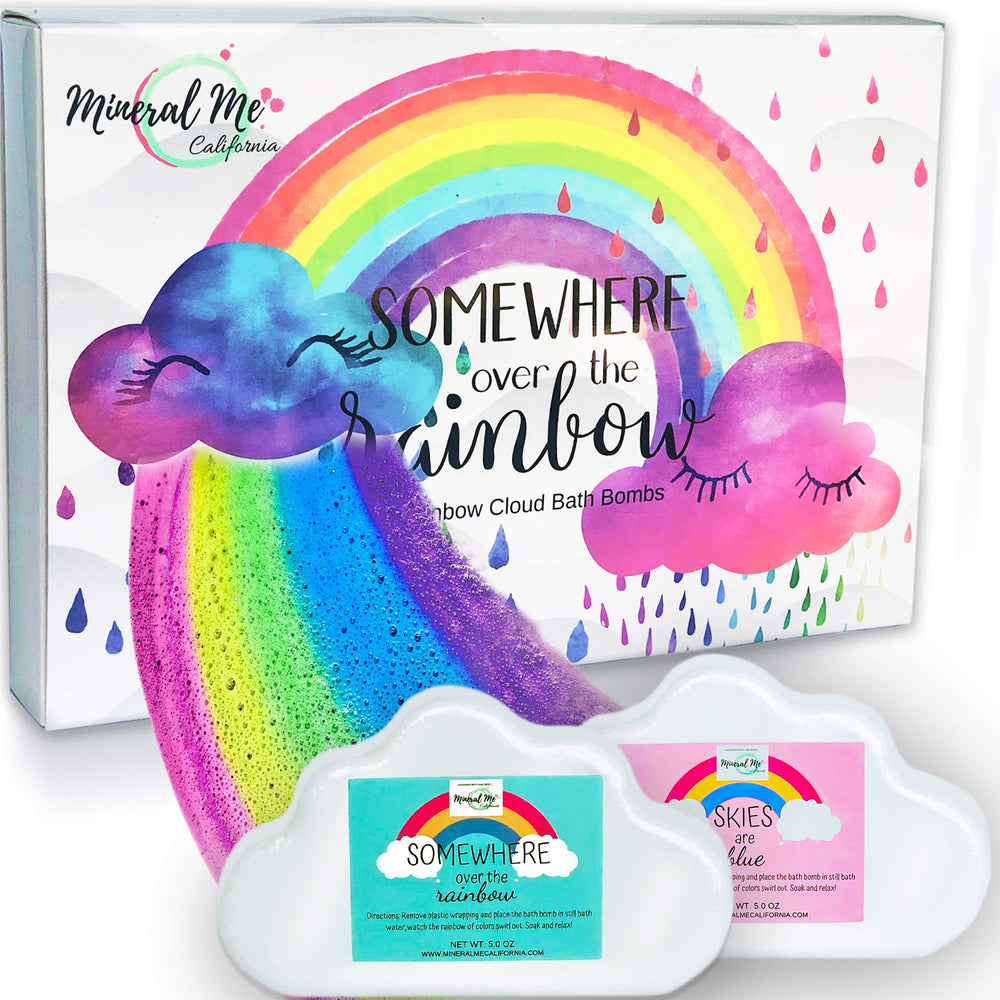 Mineral Me California rainbow cloud bath bomb bursting with color for a soothing soak.