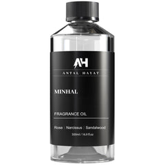 Close-up of Minhal 500mL hotel scents diffuser oil bottle