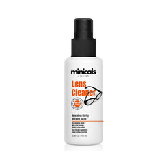 Compact lens cleaner kit showing spray bottle and microfiber cloth stored under lid