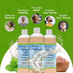 Mint-flavored mouthwash bottle with fresh breath branding
