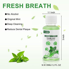 Mint flavor non-alcoholic travel mouthwash 35ml bottle close-up
