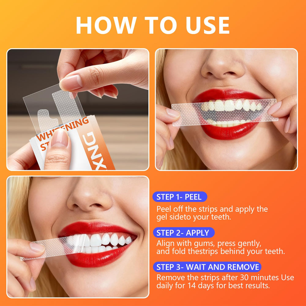 Mint-flavored whitening strips ready to use
