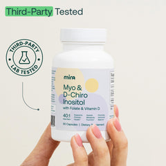 Close-up of MIRA PCOS packaging highlighting the 40:1 ratio